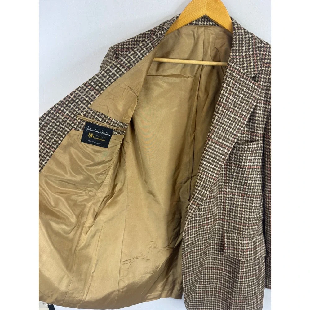Vintage Freedman Crombie Highland Tweed Wool Blazer Brown Houndstooth Men 44L
